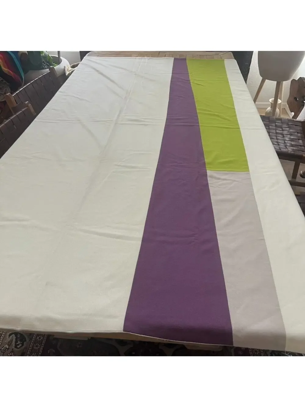Addition Bedspread Blanket Beige Purple Green Color Block Reversible Wool Front